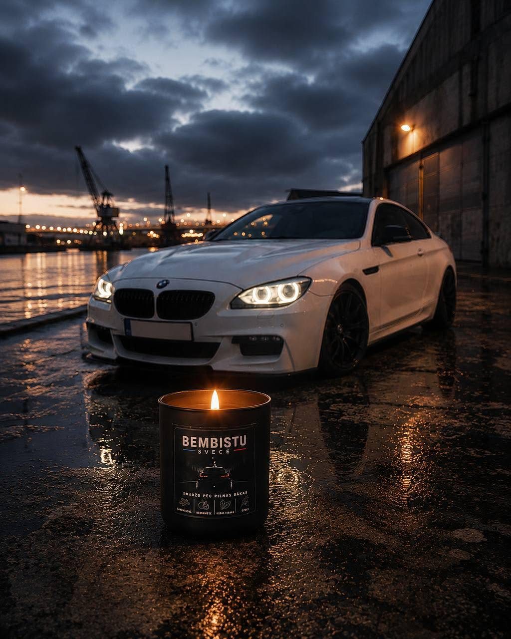 Bembistu svece — premium sojas vaska svece auto entuziastiem